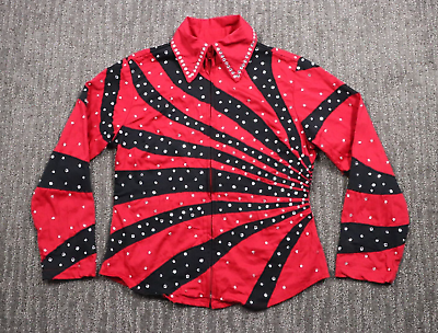 #ad Vintage Rod#x27;s Western Rhinestone Zip Front Shirt Womens S Red Stripe Cowgirl $55.25