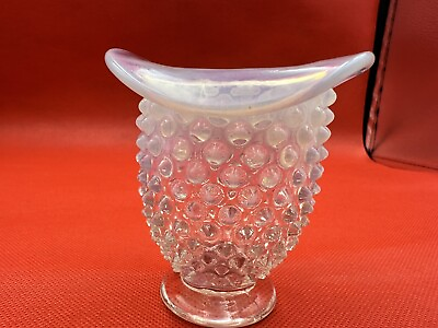 #ad Fenton Vintage Art Glass Hobnail Clear And White $25.00