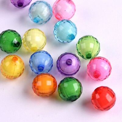 #ad 50pcs Round 92 Facets Colorful Acrylic Plastic Loose Beads Lot DIY Jewelry $3.05