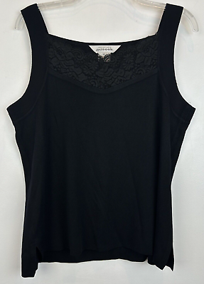 #ad Exclusively Misook Womens Tank Top L Black Knit Shell Lace Neckline Stretch $29.99
