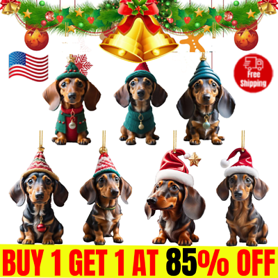 #ad Merry Christmas Dachshund Pendant Ornament Xmas Tree Dog Hanging Decoration $7.79