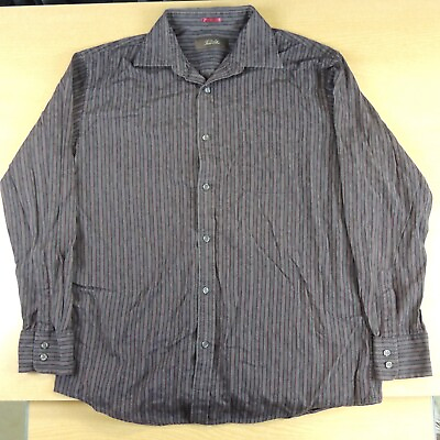 #ad Tasso Elba Button Down Shirt Adult Size Large Brown Striped Cotton Mens Up $11.99