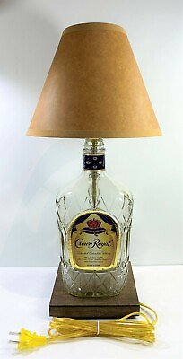 #ad Crown Royal Large 1.75L Bottle TABLE LAMP Light w OILED KRAFT SHADE amp; LED Bulb $84.49