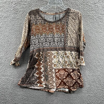 #ad New Direction Womens Tunic Top Extra Large Brown 3 4 Sleeve Pullover BOHO Shirt $14.99