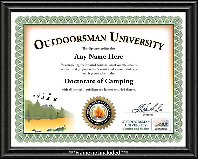 #ad CAMPING Outdoorsman PERSONALIZED CERTIFICATE Diploma Camper Gear Supplies GIFT $14.99