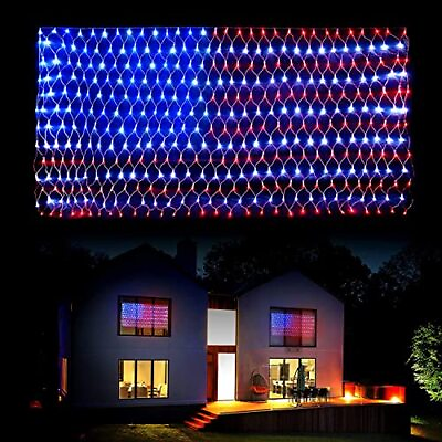 #ad 420 LEDs American Flag Lights Waterproof LED US Flag Net Light plug in $49.02