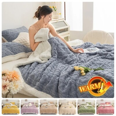 #ad New Warm Winter Blanket Fluffy Plaid Bed Blanket Double Duvet Fleece Bed Cover $87.41