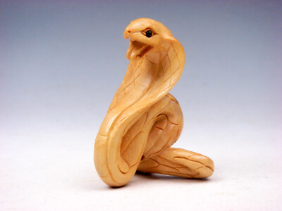 #ad Boxwood Hand Carved Japanese Netsuke Sculpture Curly Snake Sitting Up #12142301 $29.99