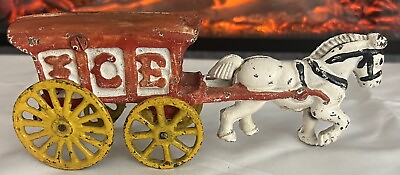 #ad Antique Cast Iron Toy Horse amp; Ice Wagon 7.5quot; $28.80