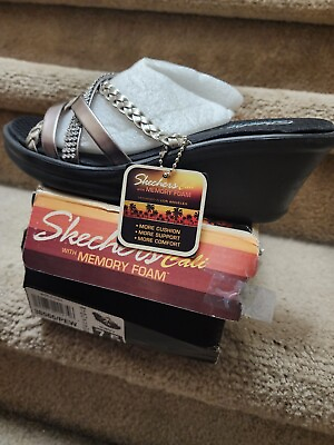 #ad Skechers Cali Memory Foam Wedge Sandals w Bling Pewter Black Size 7.5 NIB $199.99