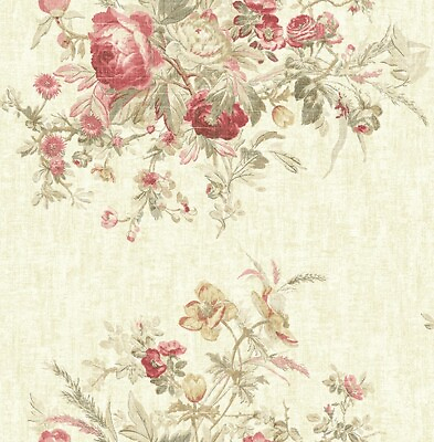 #ad Wallpaper Red Pink Green Floral Bouquet on Cream Gold Faux 56 Sq Ft Bolt $49.99
