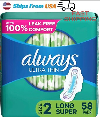 #ad Always Ultra Thin Feminine Pads for Women Size 2 Long Super Absorbency with Wi $13.99
