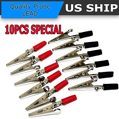 #ad 10 Pcs Electrical Test Clamps Insulated Metal Alligator Clips with Red amp; Black $4.75