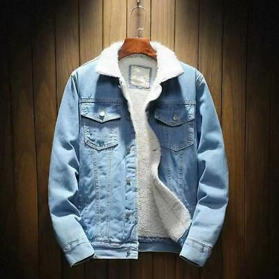 #ad Winter Warm Mens Fleece Lined Denim Jacket Wool Sherpa Trucker Coat Jean Outwear $39.99