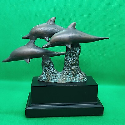 #ad Vintage Brass Dolphins on Stand $42.95