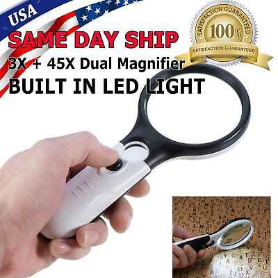 #ad 3 LED Light 45X Handheld Magnifier Reading Magnifying Glass Lens Jewelry Loupe $6.29