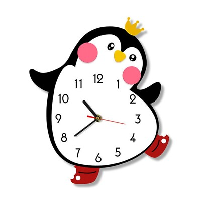 #ad Cute Penguin Cartoon Wall Clock Silent Movement Nursery Bedroom Kids Room4777 AU $30.94