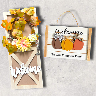 #ad Autumn Fall Decorative Hanging Plaques Seasonal Decor Mid Size Welcome Signs $7.00
