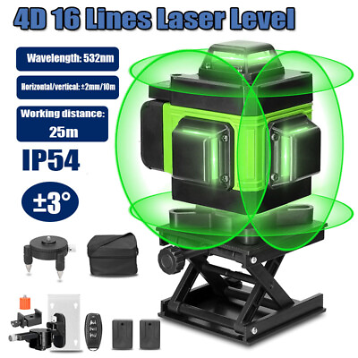 #ad 4D 16 Lines Green Laser Level Tool 360°Self Leveling Machine w 2 Battery K4U5 $46.99