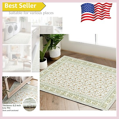 #ad Floral Thin Throw Rug 2x3 Machine Washable Retro Vintage Mat for Front Door $49.99