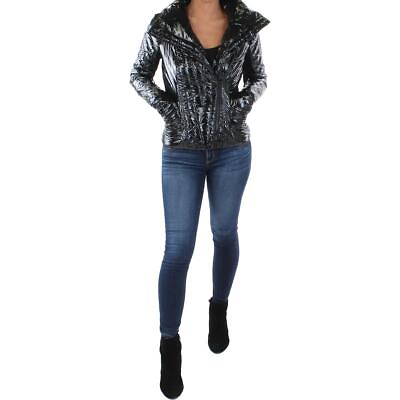 #ad Blanc Noir Womens Black Quilted Cold Weather Motorcycle Jacket Coat S BHFO 6682 $38.99
