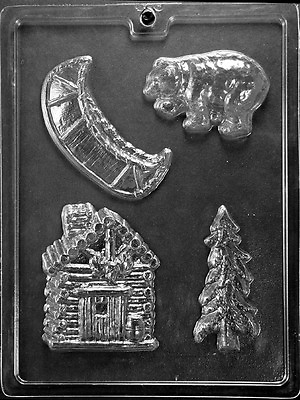 #ad S114 Camping Kit Cabin Tree Bear Canoe Chocolate Candy Mold with Instructions $8.25