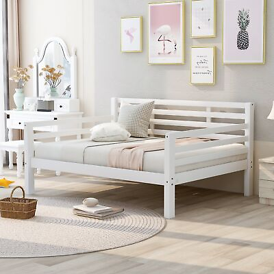 #ad Wooden Full Size Daybed with Clean Lines White $294.28