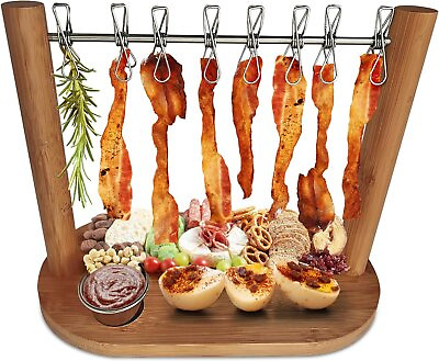 #ad Bamboo Bacon Hanger Charcuterie Board Cheese Board Meat Serving Tray Gift Set $139.99
