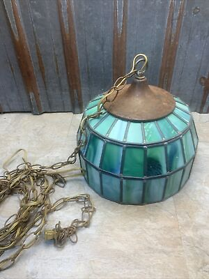 #ad Vintage Tiffany Style Slag Stained Glass Chandelier Hanging Lamp GREEN $199.99