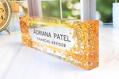 #ad Personalized Clear Acrylic Glass Name Plate Plaque for Desk Flower Decor CAB02FW $25.99
