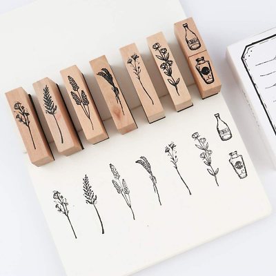 #ad 8 Pieces Vintage Wooden Rubber Stamps Plant amp; Flower Decorative Mounted Rubber $10.58