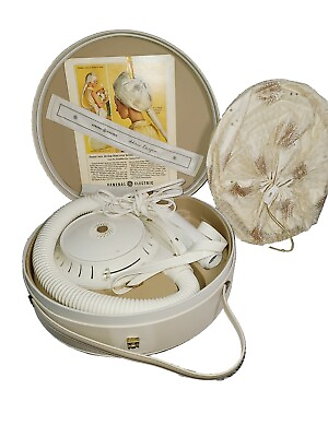 #ad Vintage General Electric Medallion Hair Dryer GE Portable Soft Bonnet w Case $35.00