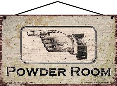 #ad POWDER ROOM LEFT Vintage Style Sign with Hand Pointing Bathroom Direction Arrow $19.99