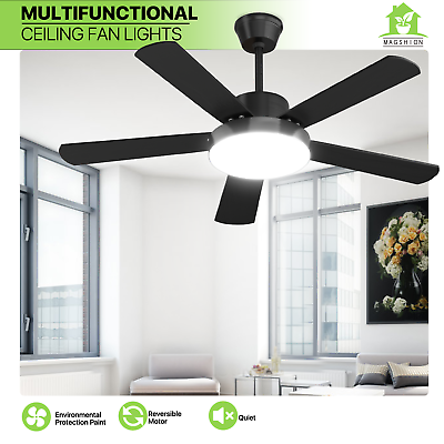 #ad 52quot; Black LED 6 Speed Ceiling Fan 3 Color Temperatures Indoor Light Fan w Remote $95.99