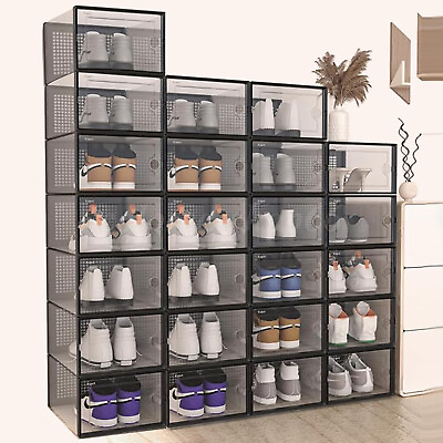 #ad 24x Shoe Storage Box XL Stackable Plastic Sneaker Organizer Sneaker Display $45.99