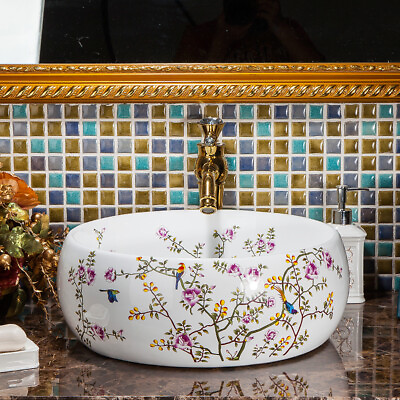 #ad Ceramic Basin Bowl Vanity Vessel Sink Mixer Bathroom Gold Faucet Drain Combo Set $149.99