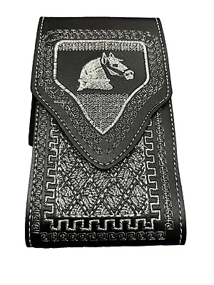 #ad Horse Western Cowboy Leather Phone Holster Funda celular vaquera Caballo Plata $24.99