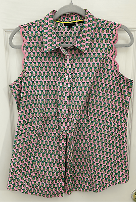 #ad NWOT Talbots Women#x27;s Pink Green Pineapple Scallop Sleeveless No Iron Shirt Top 8 $19.00
