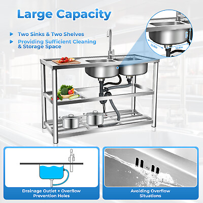 #ad Commercial Kitchen Restaurant Sink Set Washing Hand Basin w Faucet amp; Drainboard $214.71