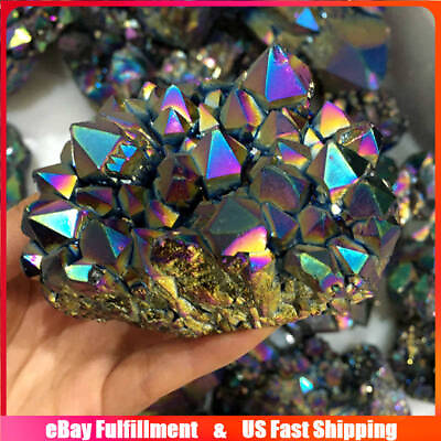 #ad 100g Natural Aura Rainbow Titanium Quartz Crystal Cluster Mineral Specimen Reiki $11.99