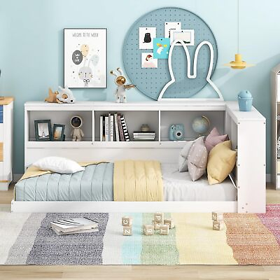 #ad Twin Size Daybed with L Shape Bookcase and Charge Station Without Foundation $316.86