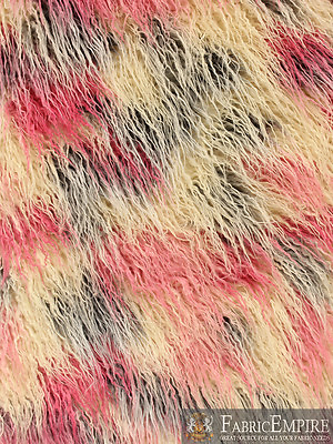 #ad Faux Fur Fabric Long Pile Curly Llama Pastel cream pink grey 60quot; Wide by the yrd $27.99