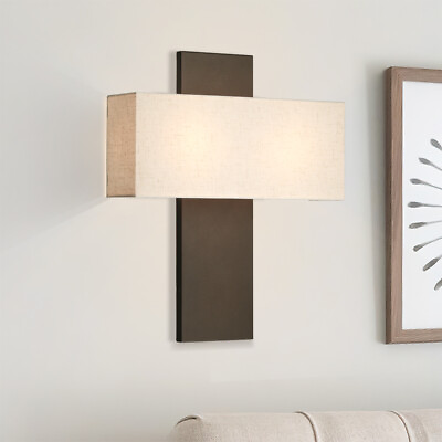 #ad Bedroom Modern Wall Lamps Set of 2 Dark Bronze Wall Sconce with Fabric Shade $99.99