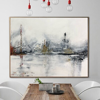 #ad Abstract Gray And White Paintings On Canvas Modern Neutral Artwork TOWN SQUARE $542.00