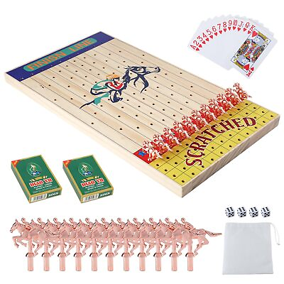 #ad Horse Race Board Game Wooden Horse Racing Board Games Set with 11 Deluxe Classi $27.82