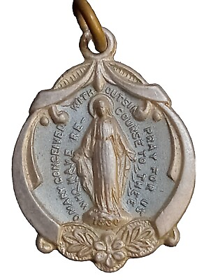 #ad Antique Religious Silver Pendant. Saint Virgin Mary. Miraculous Medal 1820 RARE $149.99