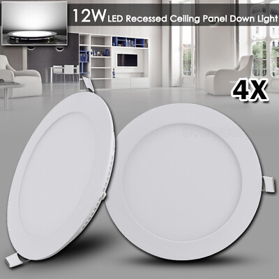 #ad 4x 12W Round LED Recessed Ceiling Panel Down Lights Cool White Bulb Lamp Fixture $31.99
