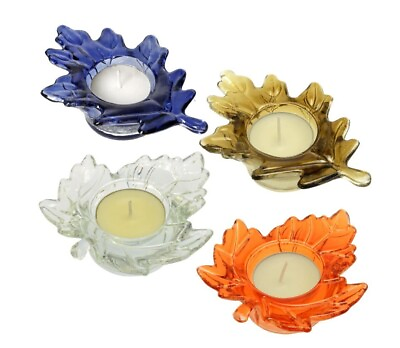 #ad Harvest Leaf Glass Tealight Candleholders 5x3.5x1.25 in 4 Pack $14.95