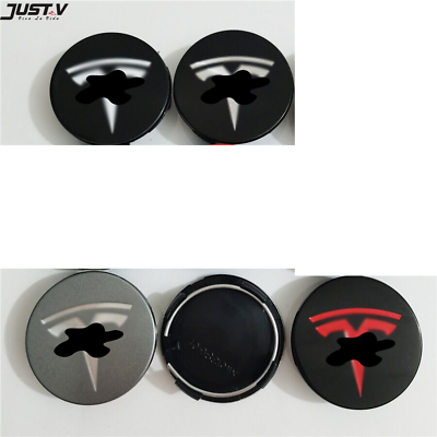 #ad NEW 4Pcs 56mm Logo Car Wheel Center Hub Caps Rim Emblem for Tesla Model 3 Y $15.99