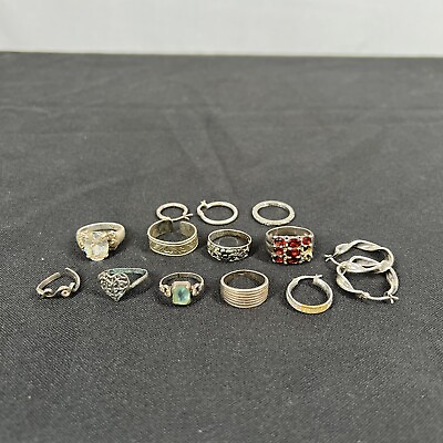 #ad Lot Of Vintage Antique Sterling Silver Jewelry Rings Earrings $80.00